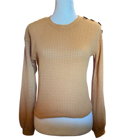 Derek Heart Mustard Textured Knit Cropped Sweater With Button Accents, Medium - Picture 1 of 6